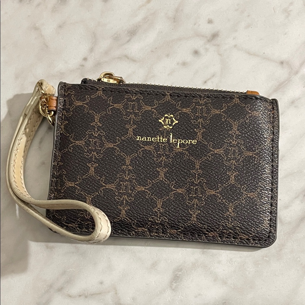 Nanette Lepore Black and Gold Patterned Wristlet